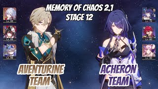 Aventurine x Topaz amp Acheron Team Memory of Chaos Stage 12 3 Stars  Honkai Star Rail [upl. by Aserehs]