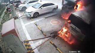 Electric Eco car on fire problem burn damage hybrid ev byd etron tesla problem in battery charger [upl. by Loella]