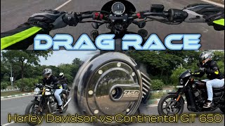 Harley Davidson street Rod 750 vs Royal Enfield Continental Gt 650  Drag Race  Ye umeed Nhi Thi 😱 [upl. by Mallorie]