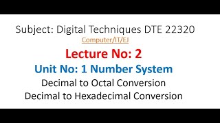 DTE Lecture02  Decimal to Octal  Decimal to Hexadecimal  Digital Techniques 22320  MSBTE [upl. by Ailenroc928]