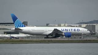 United Airlines First Boeing 777200  Reg N777UA back into service departing SFO [upl. by Dal]