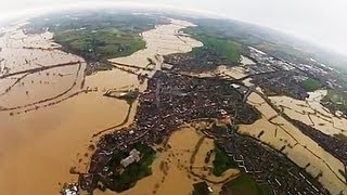 Aerial video of the flooding in Gloucestershire and Worcester [upl. by Aissatsana508]