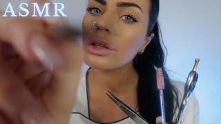 ASMR Brow Salon  Dyeing Plucking amp Trimming Your Eyebrows 🧖🏻‍♀️ soft spoken personal attention [upl. by Llednar]