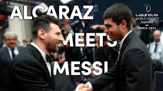 Carlos Alcaraz meeting Lionel Messi for the first time  Laureus World Sports Awards  Paris 2023 [upl. by Lally]