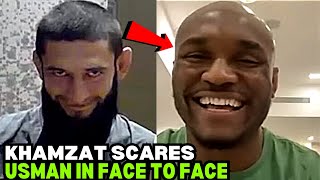 Khamzat Chimaev Tries To Scare Kamaru Usman In Face To Face FUNNY [upl. by Heidt]