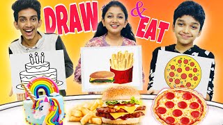 DRAW AND EAT CHALLENGE🍔🍟  സംഗതി ഹോട്ടാണ് 🤣Minshasworld [upl. by Hajed]