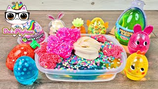 EASTER BUNNY SLIME Mixing Store Bought Slime Into Clear Slime Docs Playhouse [upl. by Sharona]