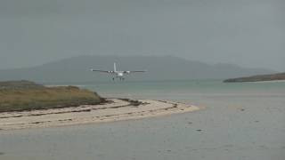 Landing in Barra on the beach  two missed approaches  FlyBe de Havilland Canada DHC6 Twin Otter [upl. by Dnomsed]