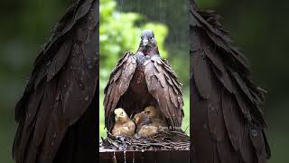 Mother Pigeon Sheltering Her Chicks from the Rain mother birds pigeon [upl. by Oniliuqnart]