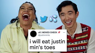 Emmy RaverLampman And Justin Min From quotUmbrella Academyquot Read Thirst Tweets [upl. by Cris]