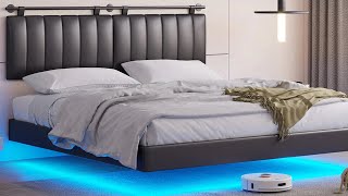 How to Install  Sikaic Floating Bed Frame With LED Lights And Wall Mounted Headboard Black [upl. by Nilsoj]