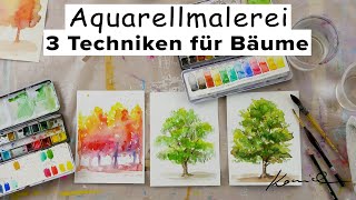 AliceART  Aquarell Kurs 5 für Anfänger  3 Techniken für Bäume  Aquarell malen lernen watercolor [upl. by Dennett494]