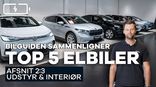 ELBIL TOP 5 Interiør amp udstyr » Tesla Y  Skoda Enyaq  VW ID4  Volvo XC40  Audi Q4 Etron [upl. by Ydnolem]