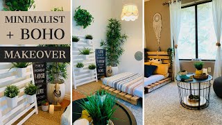 Small Bedroom Budget Makeover  Rental Friendly  Minimalist and BOHO [upl. by Minne]