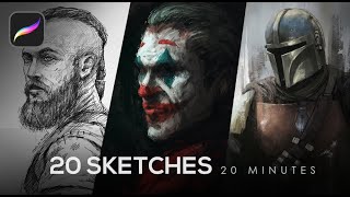 20 Sketches in 20 Minutes  Procreate Drawings Time Lapse  Sketchbook Tour [upl. by Namharludba215]