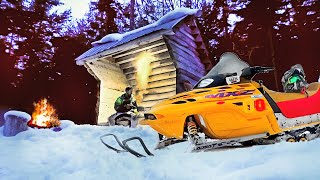 Solo Snowmobile Camping Survival Shelter in Remote Wilderness [upl. by Emelin]