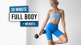 30 MIN TOTAL BODY TONING WORKOUT  Weights  No Repeat Full Body Home Workout with Dumbbells [upl. by Eelrefinnej]