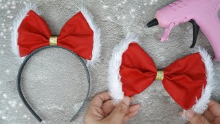 NO SEW Headband for CHRISTMAS 🎅🏻 Make Christmas Bows WITHOUT SEWING  Great for Beginners [upl. by Llerraj]