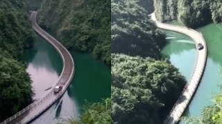 Amazing Vehicle passes floating bridge with rising waves on river [upl. by Tihw]