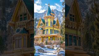 Magical Snowy Victorian Mansion with Breathtaking Mountain Views ❄️🏔️ architecture [upl. by Bottali]