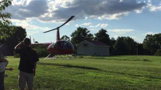 Robinson R44 Helicopter Landing in our Back Yard [upl. by Lledraw]