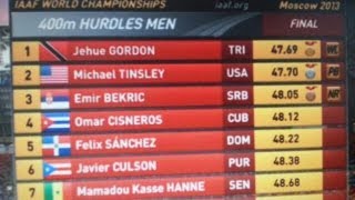 jehuegordon WINS GOLD in 400m Hurdles Final at IAAF WorldChampionships 2013 [upl. by Alroi305]