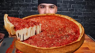 ASMR EATING Chicago Deep Dish Pizza Mukbang [upl. by Eimrots]