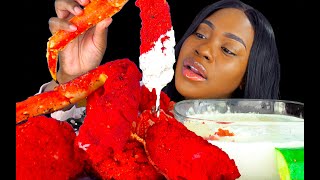 FRIED FLAMING HOT CHEETOS KING CRAB SEAFOOD BOIL MUKBANG CHEESY ALFREDO SAUCE  LOBSTER EATING [upl. by Bennie]