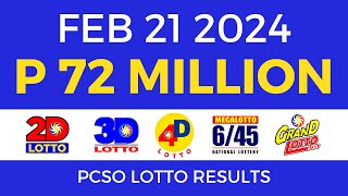 Lotto Result February 21 2024 9pm PCSO [upl. by Cirted143]