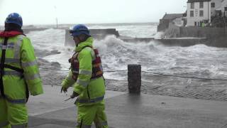 Porthleven Storm 08022014 Eventually a wave comes in [upl. by Wadleigh]