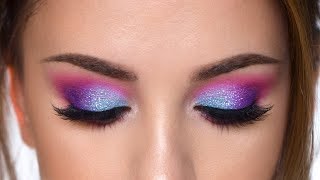 Colorful Glitter Smokey Eye Makeup Tutorial  Purple  Teal and Pink [upl. by Gabriell]