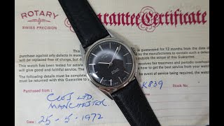 1972 Rotary 17 Jewels mens manual wind watch with textured dial and box and papers [upl. by Stearn886]