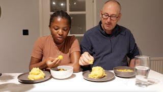 Mukbang  Hubby tries Nigerian EGUSI soup for the first time  it didnt end well  bwwm [upl. by Gallard]