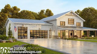 Modern Farmhouse Barndominium Walkthrough Tour  House Plan 25835GE  Architectural Designs [upl. by Renfred]