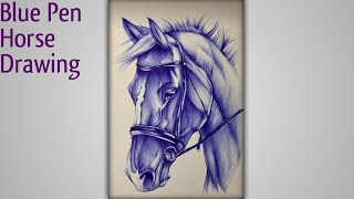 Blue Pen Horse Drawing  Pen Drawing  Art Skill [upl. by Freud]