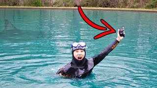 FOUND LOST PHONE SCUBA DIVING IN POND MONSTER WARNING [upl. by Nilkcaj]