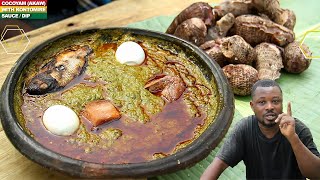 Local Authentic Ghanaian Unpeeled Cocoyam AKAW with Kontomire dip [upl. by Kane643]