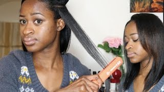 Evalectric CFS8 Ceramic Flat Iron Demoamp Review On Relaxed Hair [upl. by Ilanos]