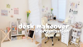 aesthetic desk makeover  organization 🖇️＜꒱° ⇢ cozy setup ⨾ white amp soft pastel ᵎᵎ [upl. by Earesed773]