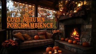 Cozy Autumn Porch Ambience with Crackling Fireplace and Falling Leaves  4K [upl. by Amadas]