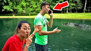 IPHONE IN POND PRANK I PUSHED CARTER IN [upl. by Ymereg845]