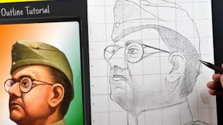 Netaji Subhash Chandra Bose Drawing Outline Tutorial 🇮🇳🇮🇳 [upl. by Ekusoyr207]