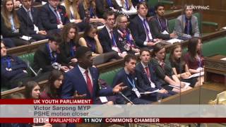 Victor Sarpong  UK Youth Parliament Debate Speech  House of Commons 2016 [upl. by Randell]