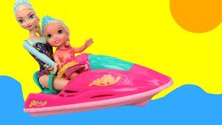 JET SKI  Elsa amp Anna toddlers  Big Pool  Water Scooter Kayak  Windsurfing  Slide [upl. by Novanod]