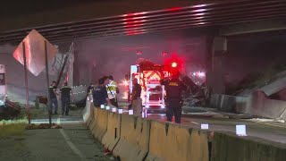 Tractor trailer fire blocks eastbound traffic on I40 in North Little Rock [upl. by Kwok]