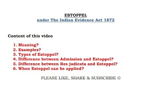 Estoppel in Indian Evidence Act  Section 115 to 117 [upl. by Ariem134]