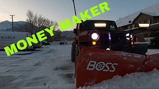 SNOW PLOWING WITH A JEEP WRANGLER BOSS HTX V PLOW SMALL STORM [upl. by Buna]