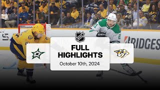 Stars at Predators  October 10 2024  NHL Full Game Highlights [upl. by Ullman]