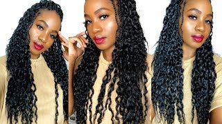 CURLY BOX BRAIDS  How To Do Half Curls Box Braids  Pick AND Drop On Natural Hair [upl. by Sirref]