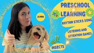 Preschool Lesson 2 1 Rhythm Sticks Song 6 Insects for Kids Syllables 2 Games [upl. by Lezned542]